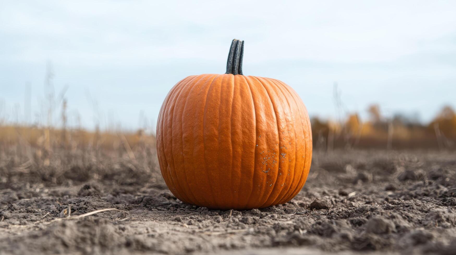 Vibrant orange pumpkin on autumn field photo