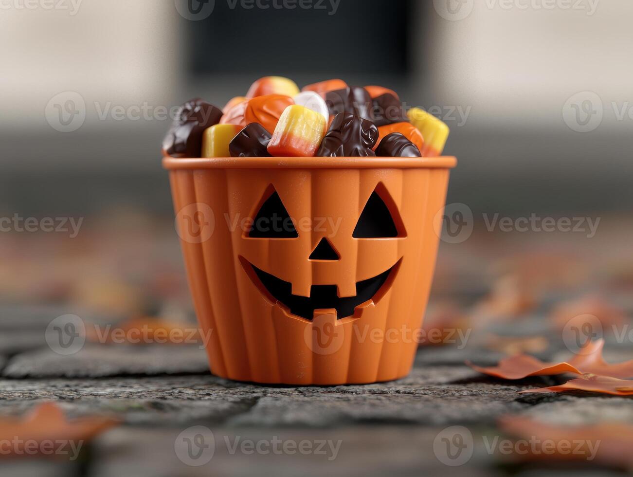 Halloween candy in a pumpkin bucket photo