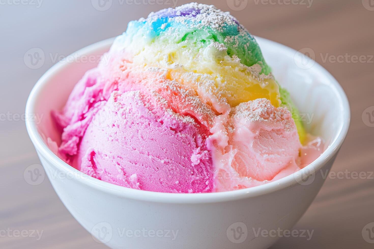 Colorful rainbow ice cream in a bowl photo