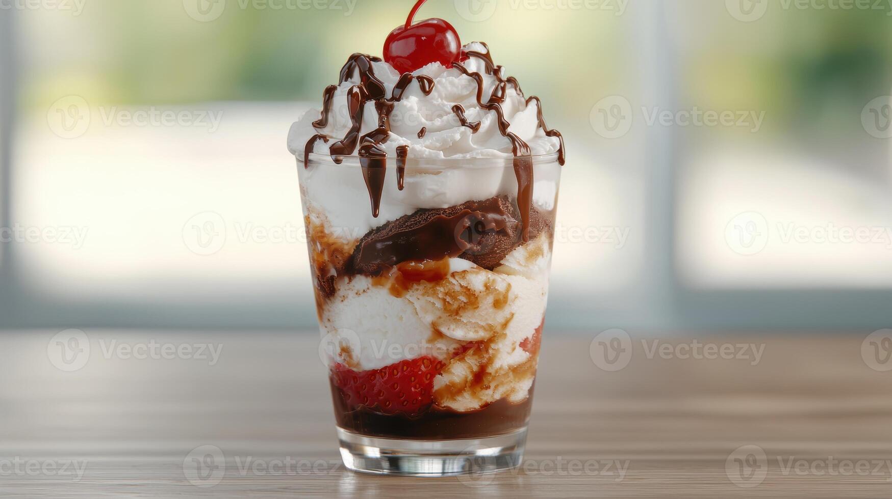 delicious layered dessert in a glass photo