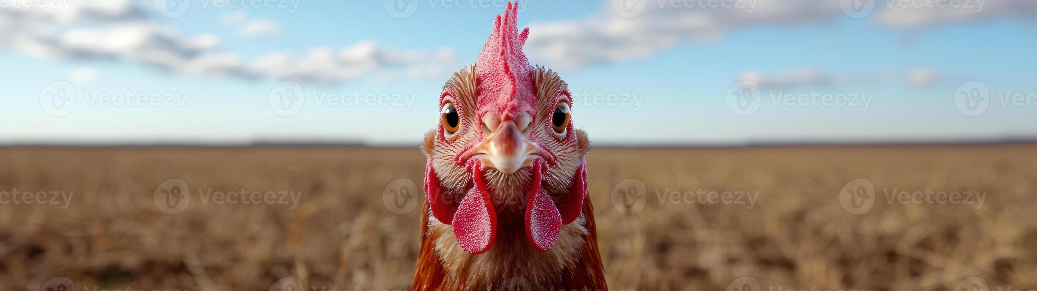 Curious chicken in field photo