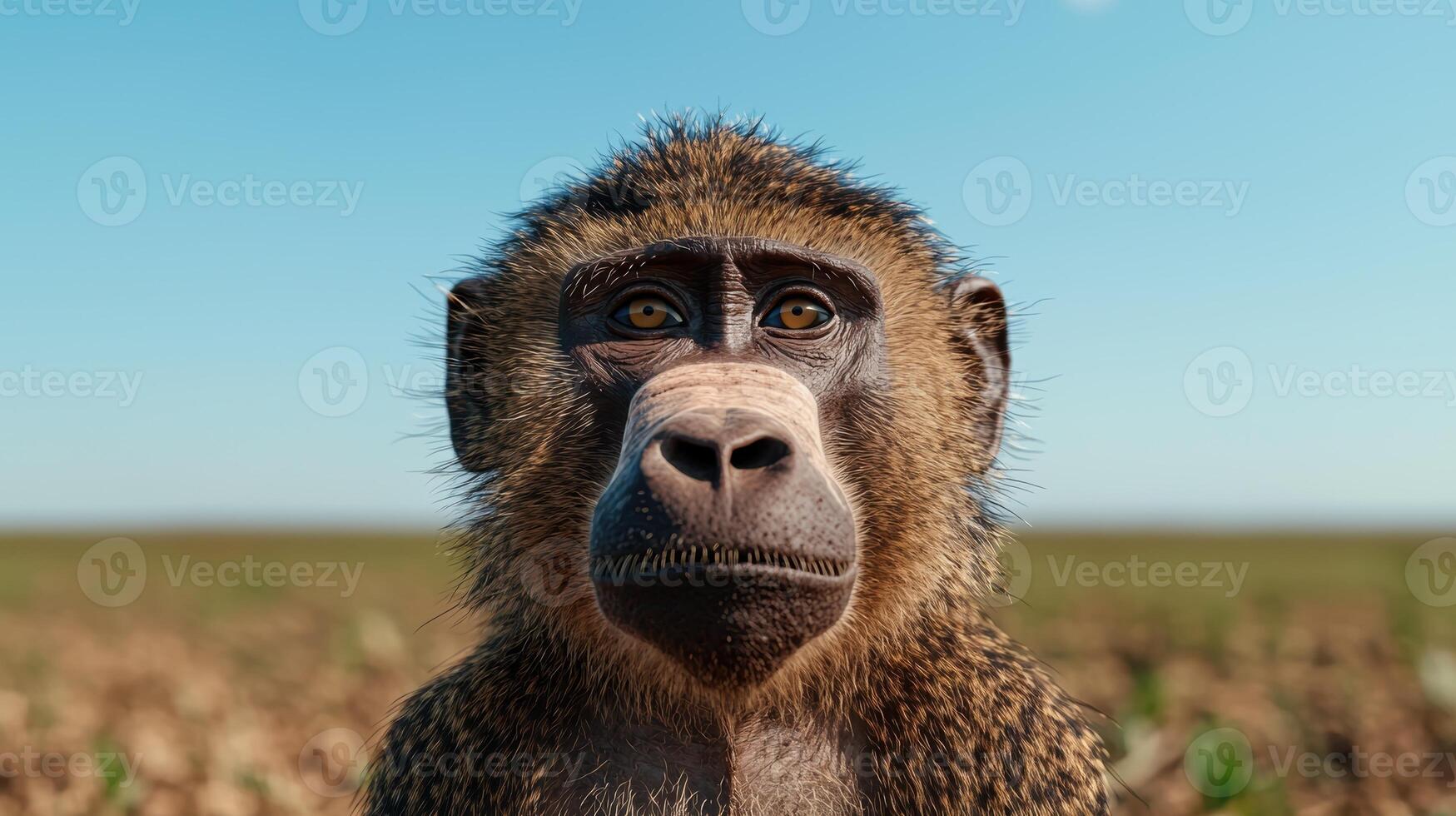 close up portrait of a curious baboon photo