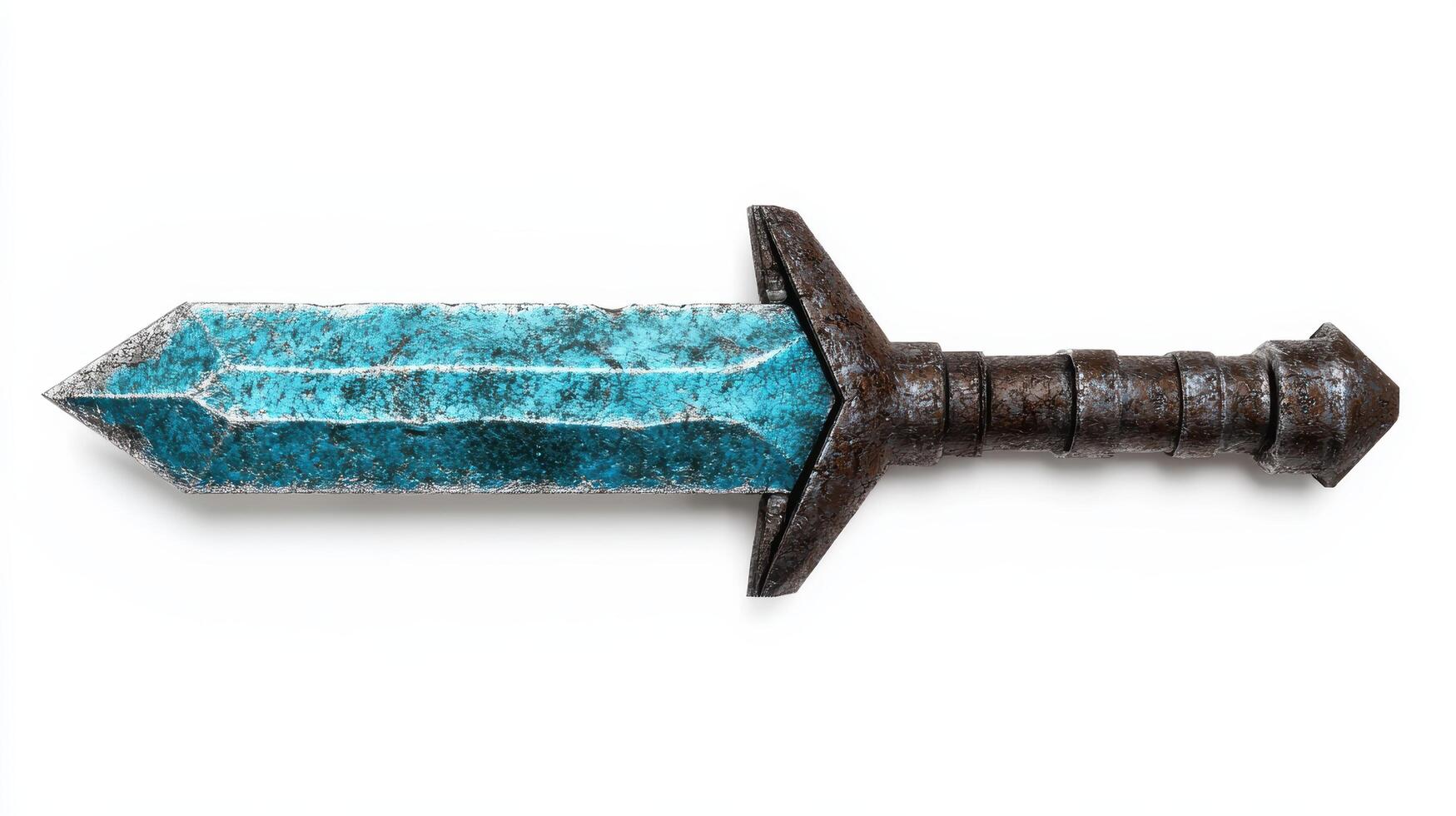 Ornate medieval fantasy sword with turquoise blade photo