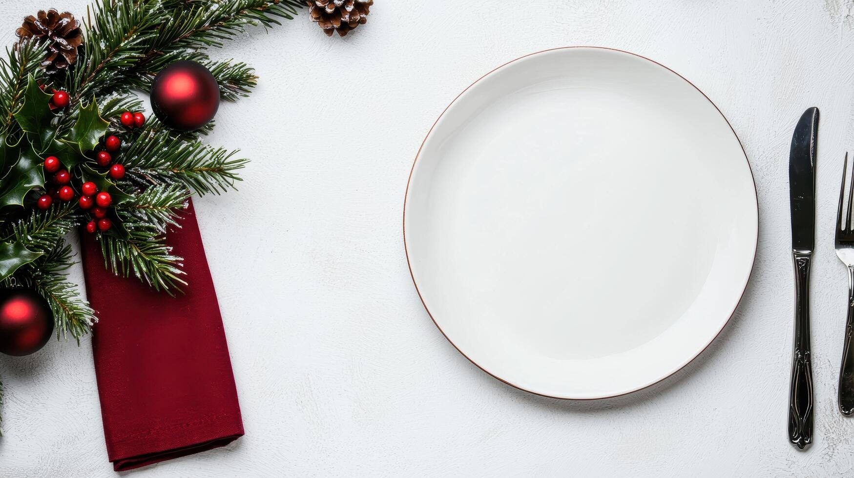 christmas table setting with empty plate photo