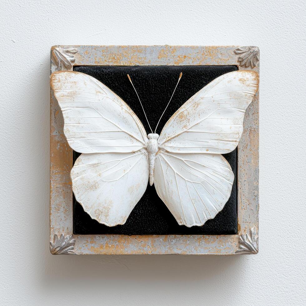 Artistic butterfly display in vintage frame photo