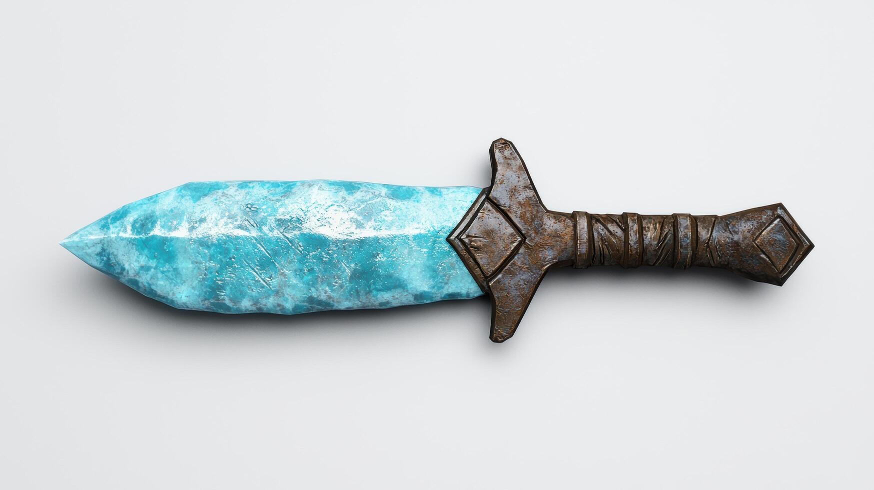 Magical fantasy sword with glowing blue blade photo