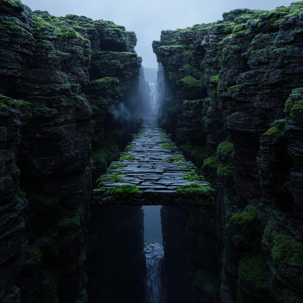 Enchanting Mossy Waterfall Pathway photo