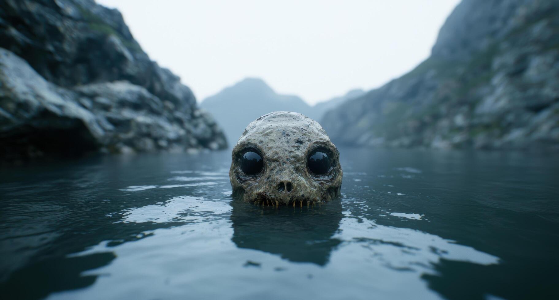 Mysterious skull like creature emerging from dark waters photo