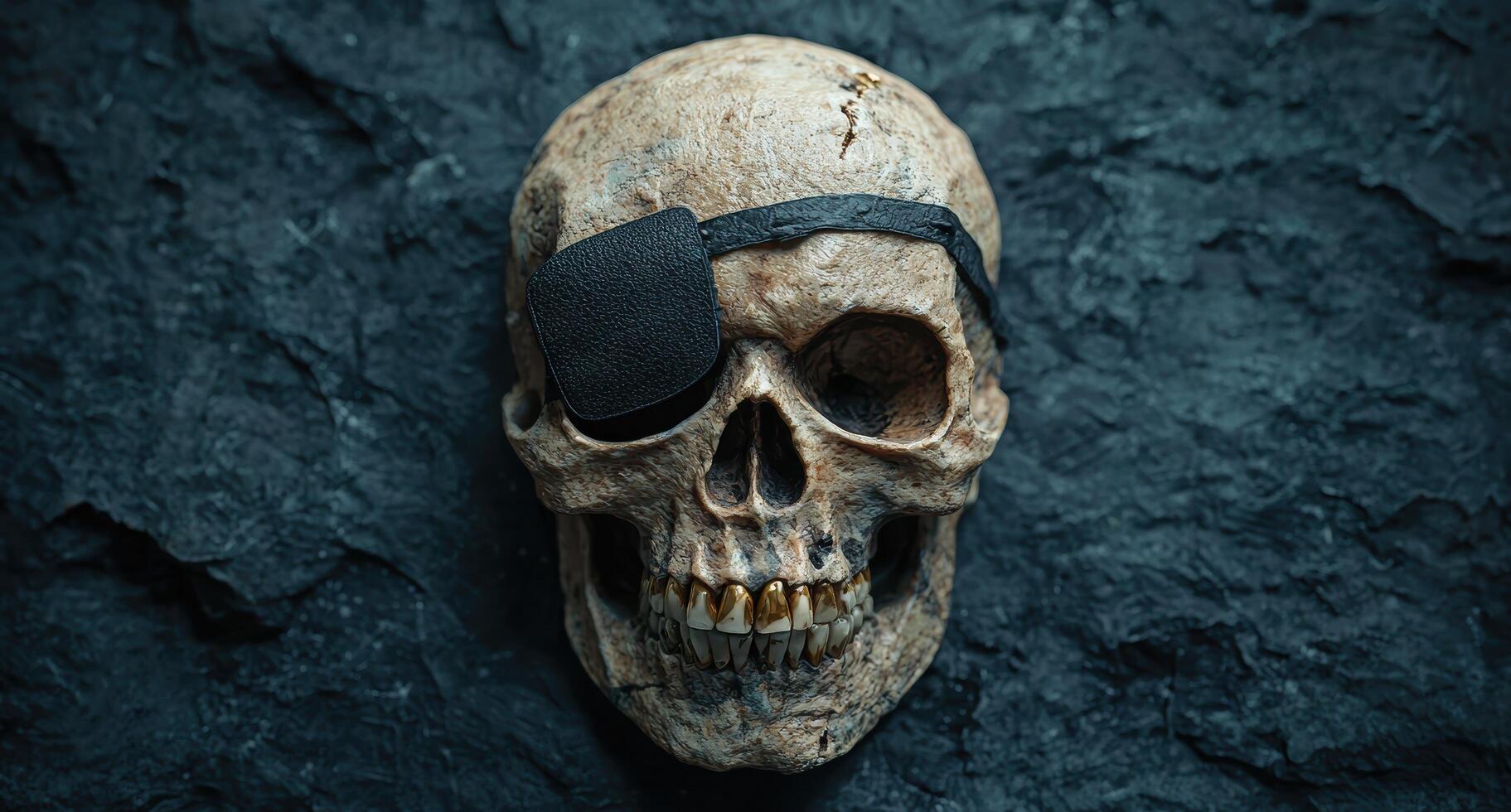 Skull with sunglasses on dark background photo
