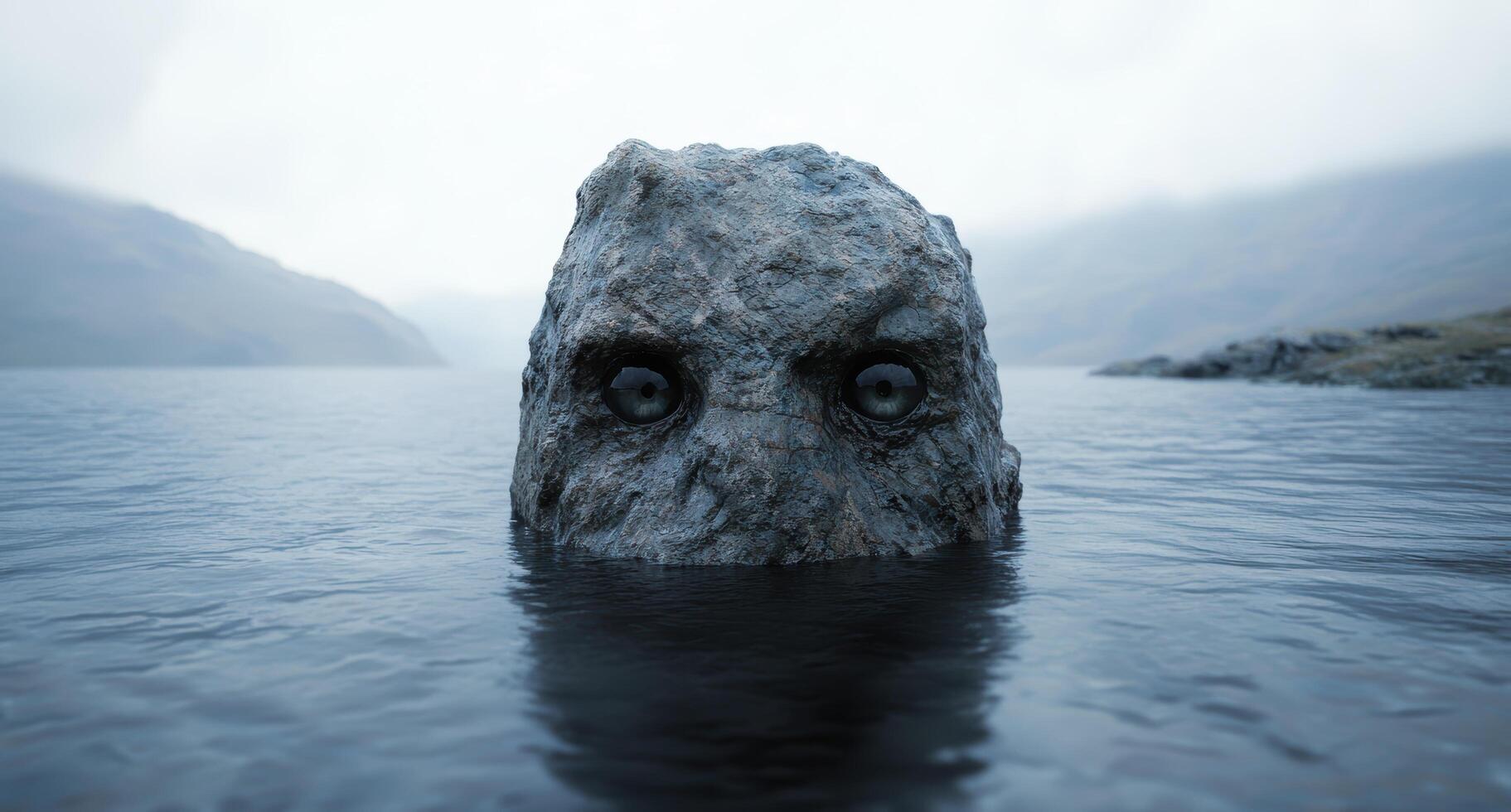 Mysterious rock face emerging from the water photo