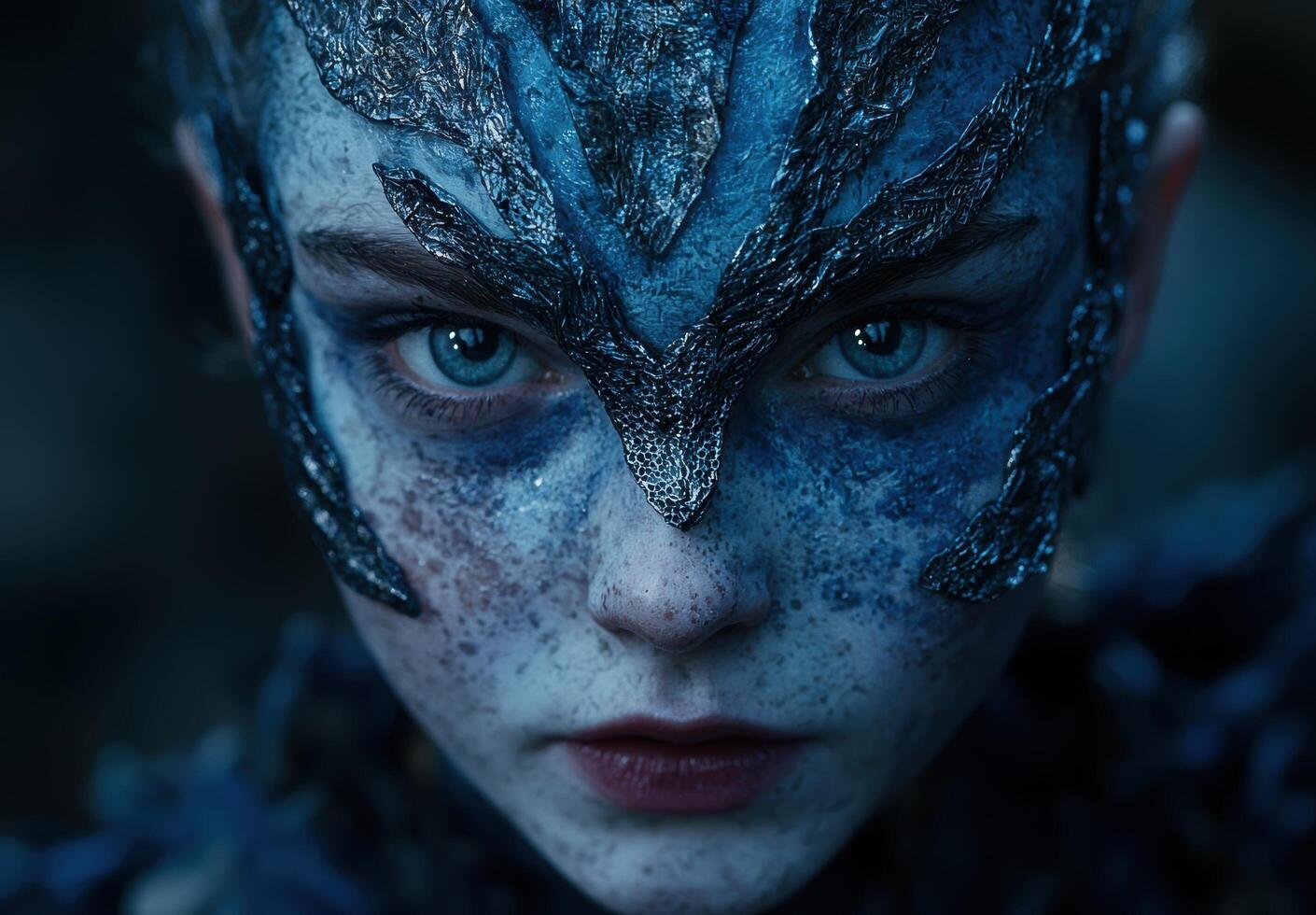 Mysterious blue alien creature with intense gaze photo