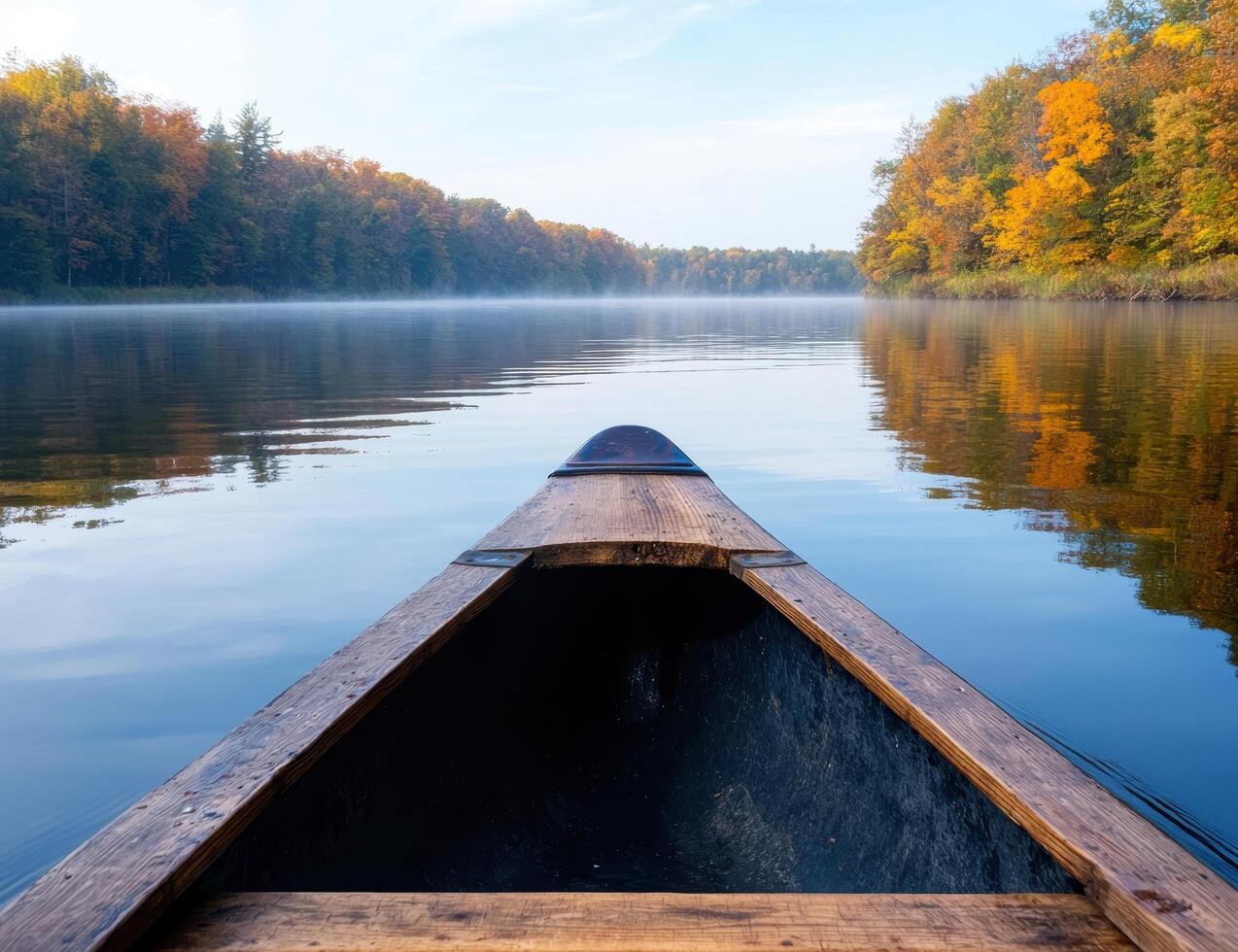 Peaceful autumn morning on a serene lake photo