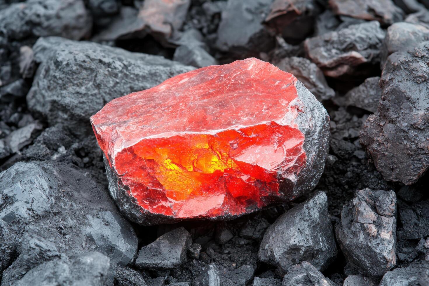 Vibrant red mineral rock on a dark background photo
