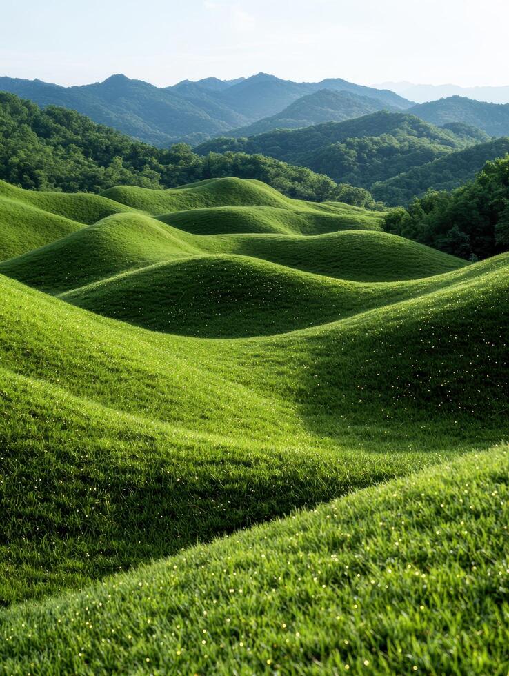Lush green hills and mountains in the distance photo