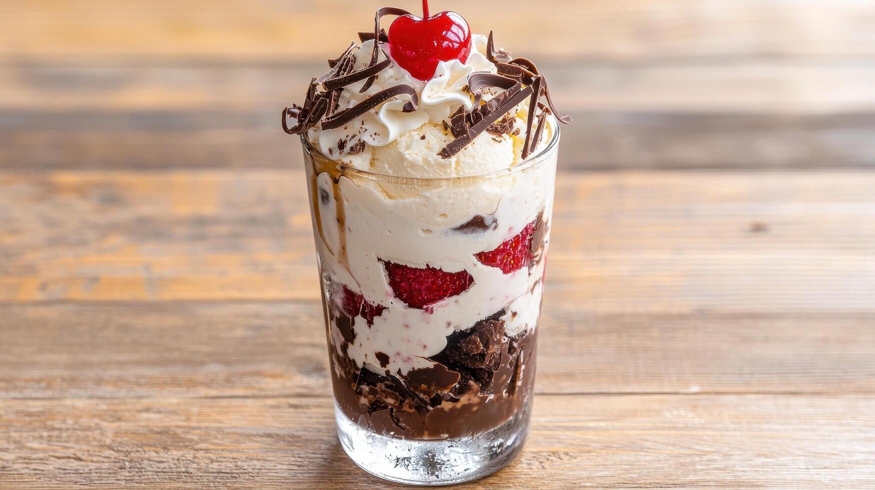 Decadent chocolate and berry dessert in a glass photo