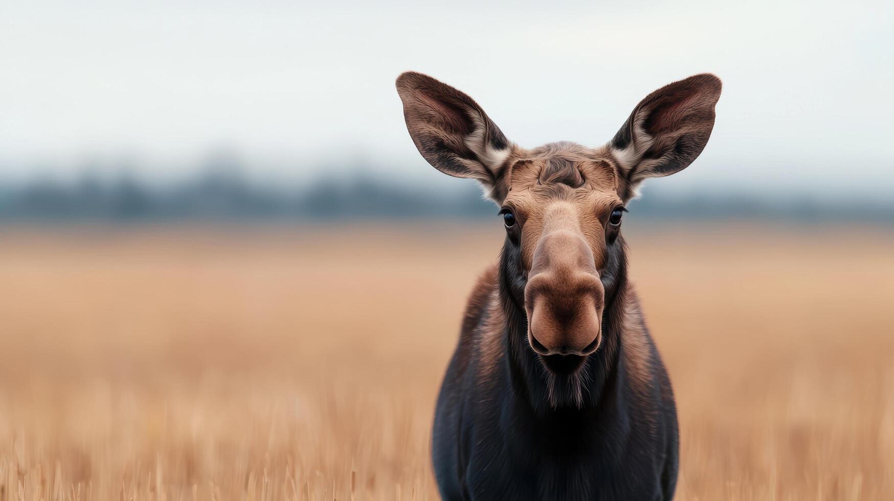 curious moose in field photo
