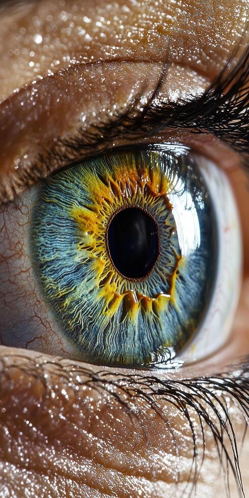 Macro close up of a vibrant eye with intricate details photo