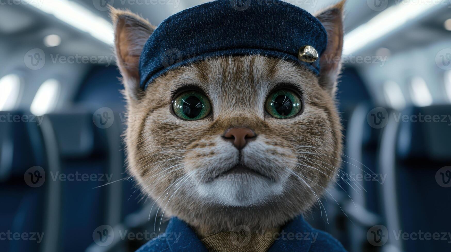 Adorable cat wearing a navy blue cap photo