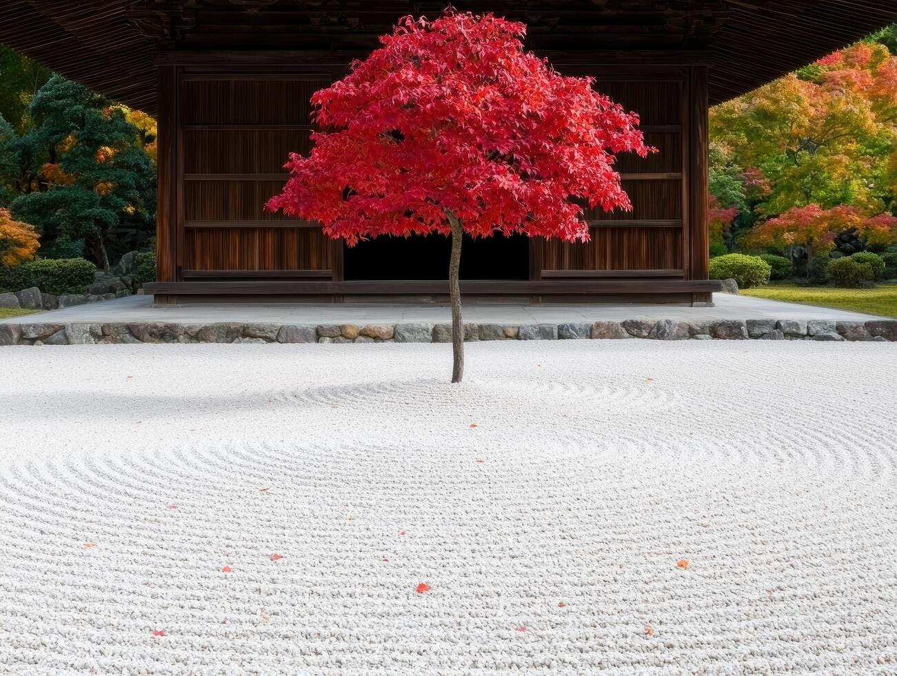 Vibrant autumn tree in japanese garden photo