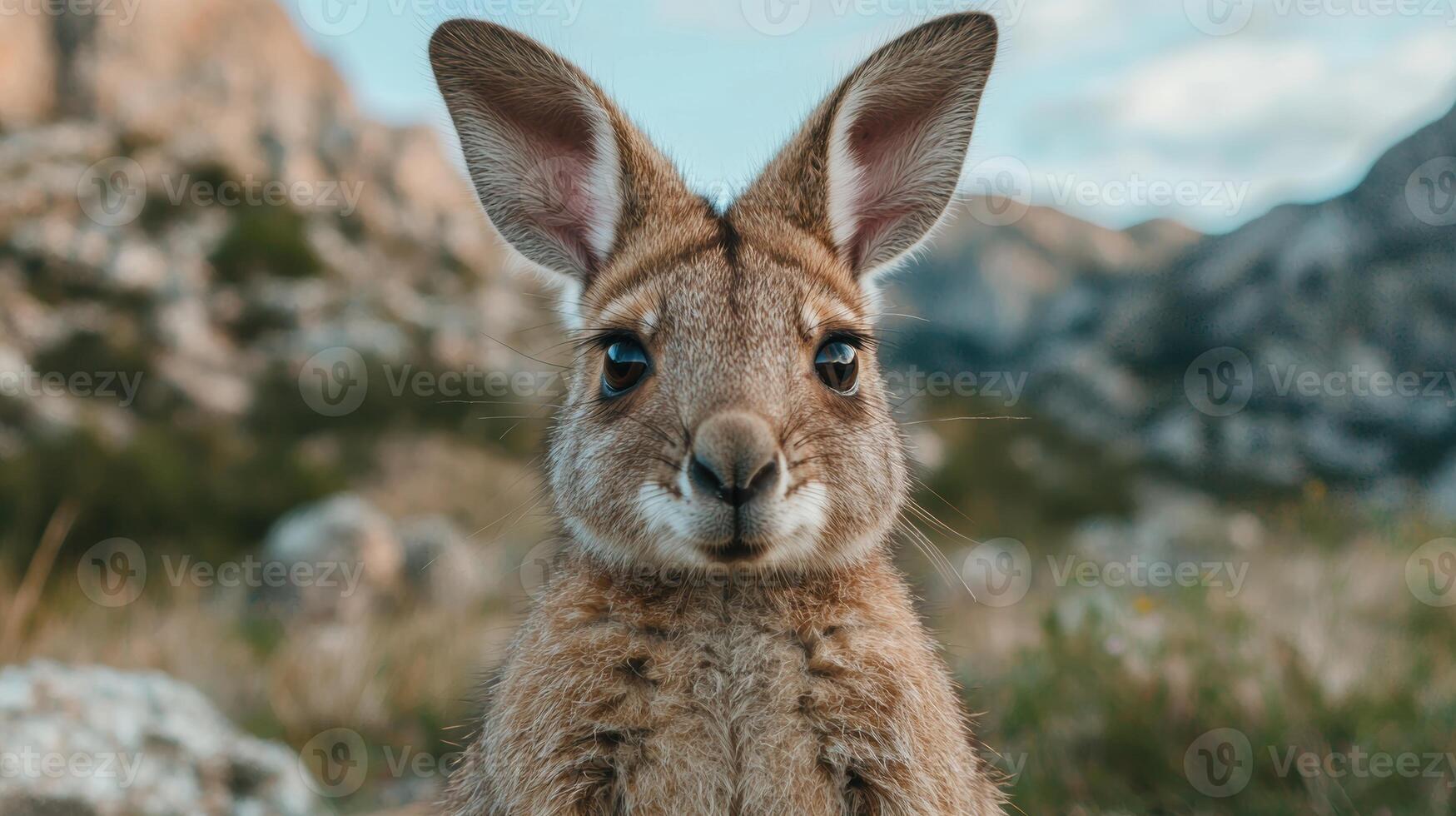 close up of a curious kangaroo in the wild photo