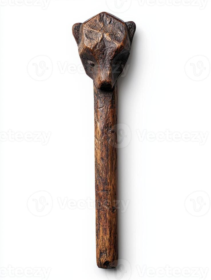 Weathered wooden walking stick photo