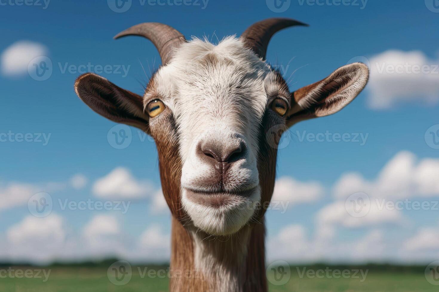 close up portrait of a curious goat photo