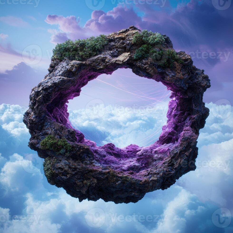 Surreal rocky arch in the sky photo