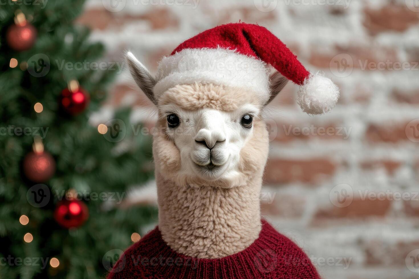 Festive llama wearing a santa hat photo