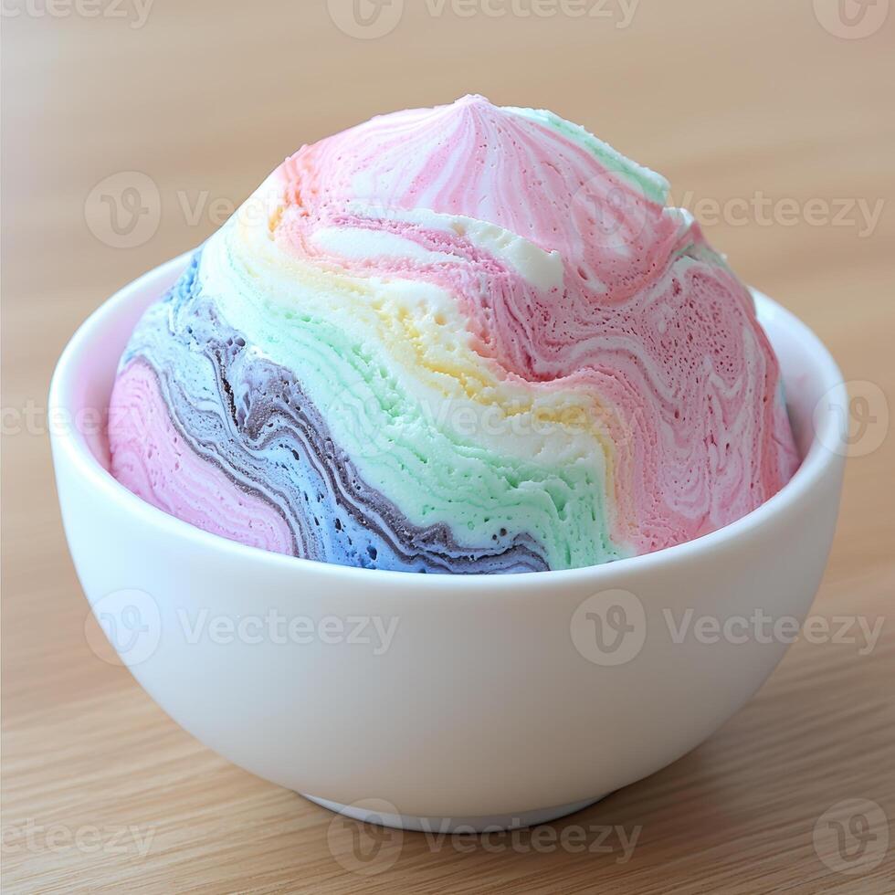colorful swirled ice cream in a bowl photo