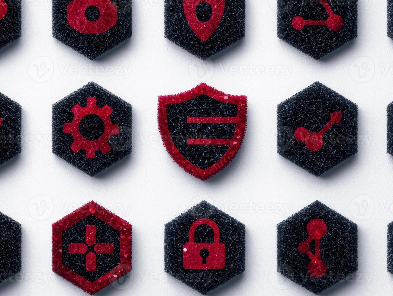 abstract cybersecurity symbols on dark background photo