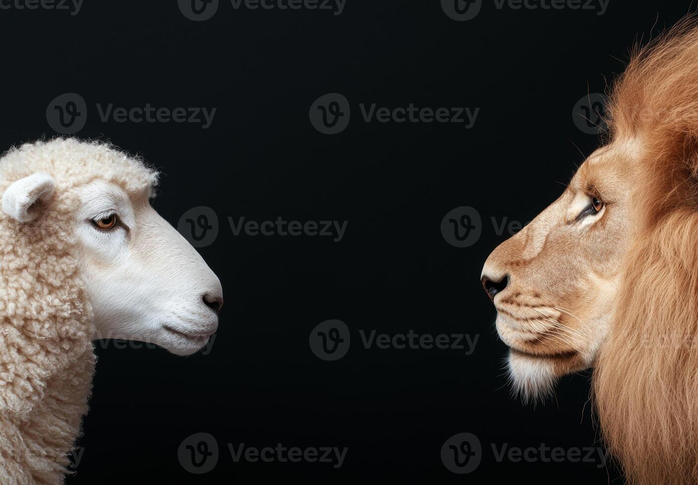Contrast between a sheep and a lion photo