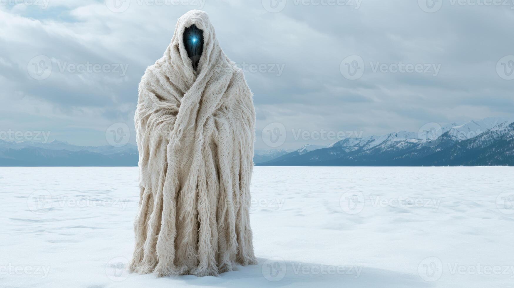 Mysterious figure in winter landscape photo