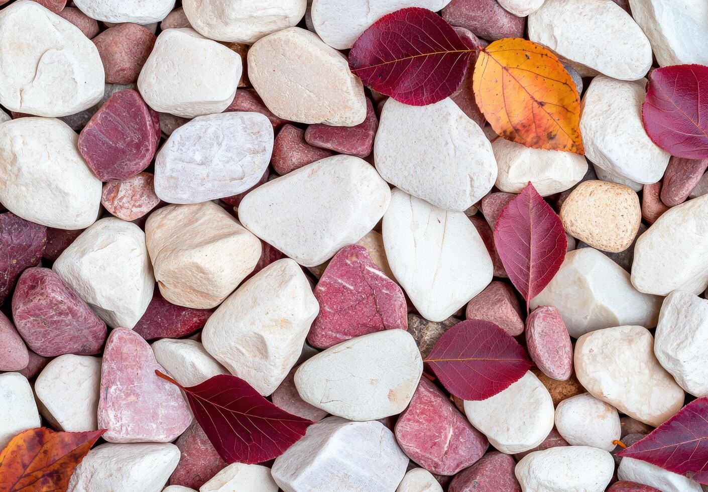 Autumn leaves and smooth stones photo