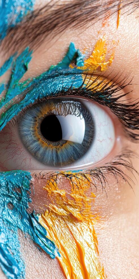 Vibrant eye close up with colorful makeup photo