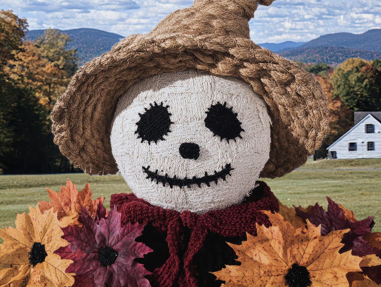 autumn scarecrow decoration in a field photo