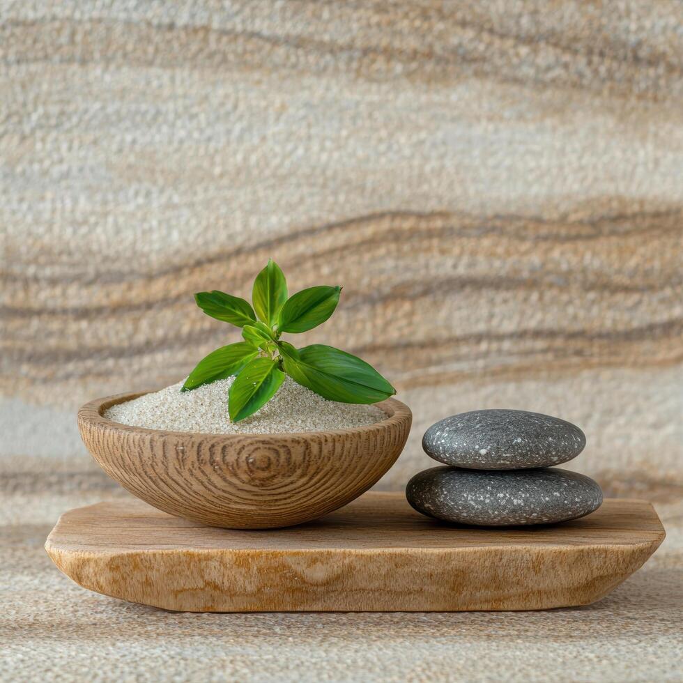 peaceful zen garden with plant and stones photo