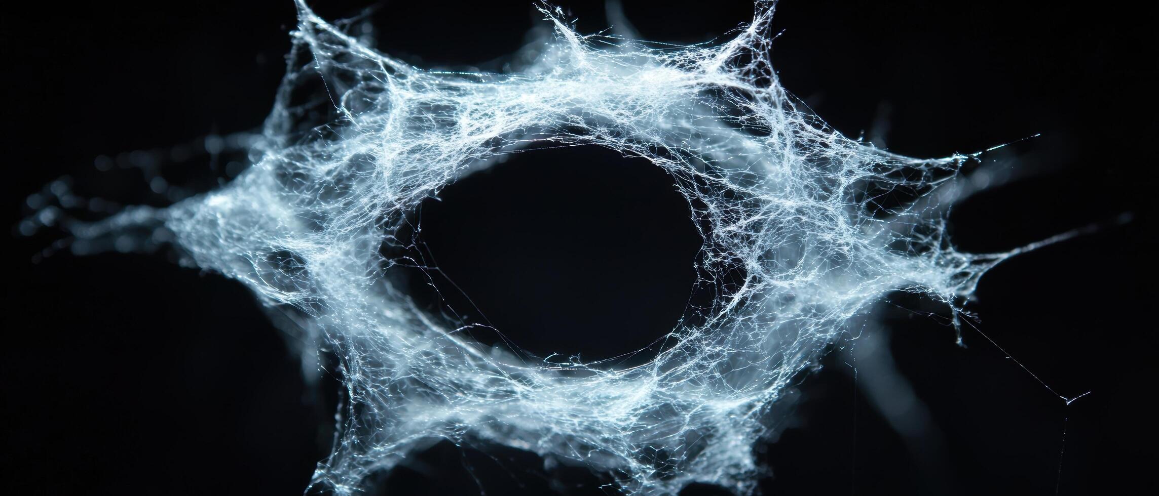 The spider web is shown in the dark photo