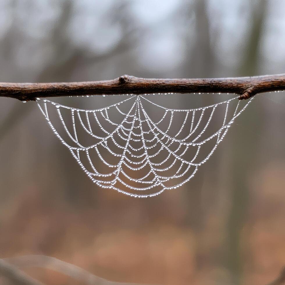A spider web is hanging on a branch photo