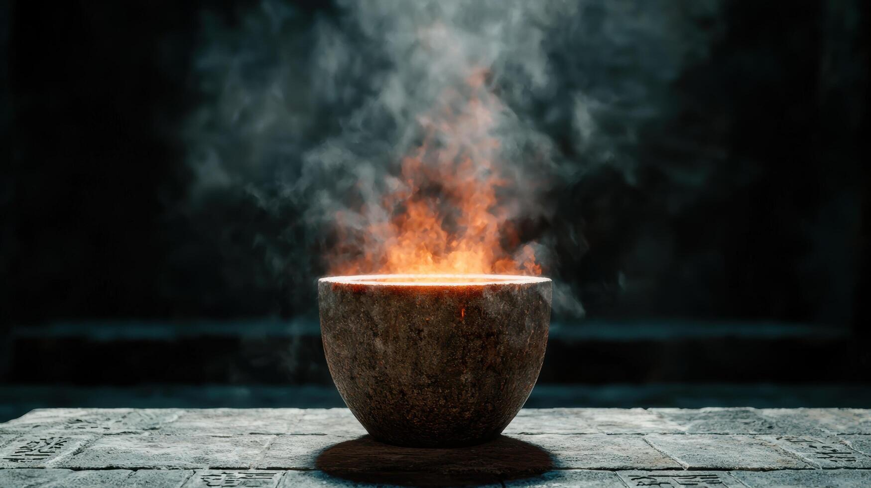 A wooden cup with smoke coming out of it photo
