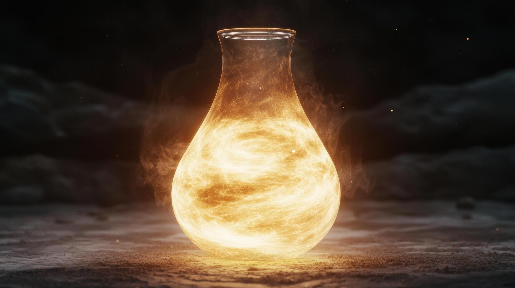 Glowing glass vase with swirling smoke photo