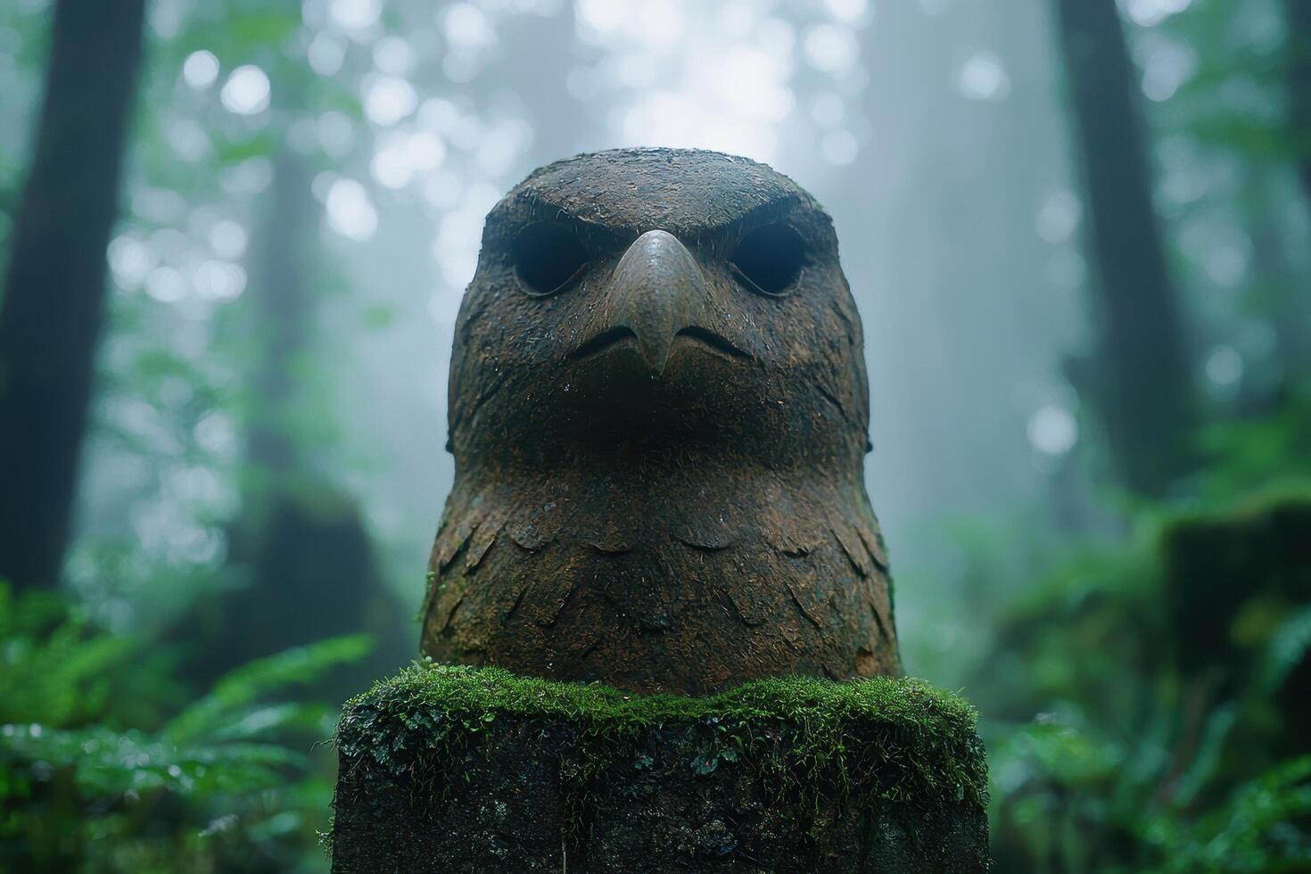 An eagle statue in the woods photo