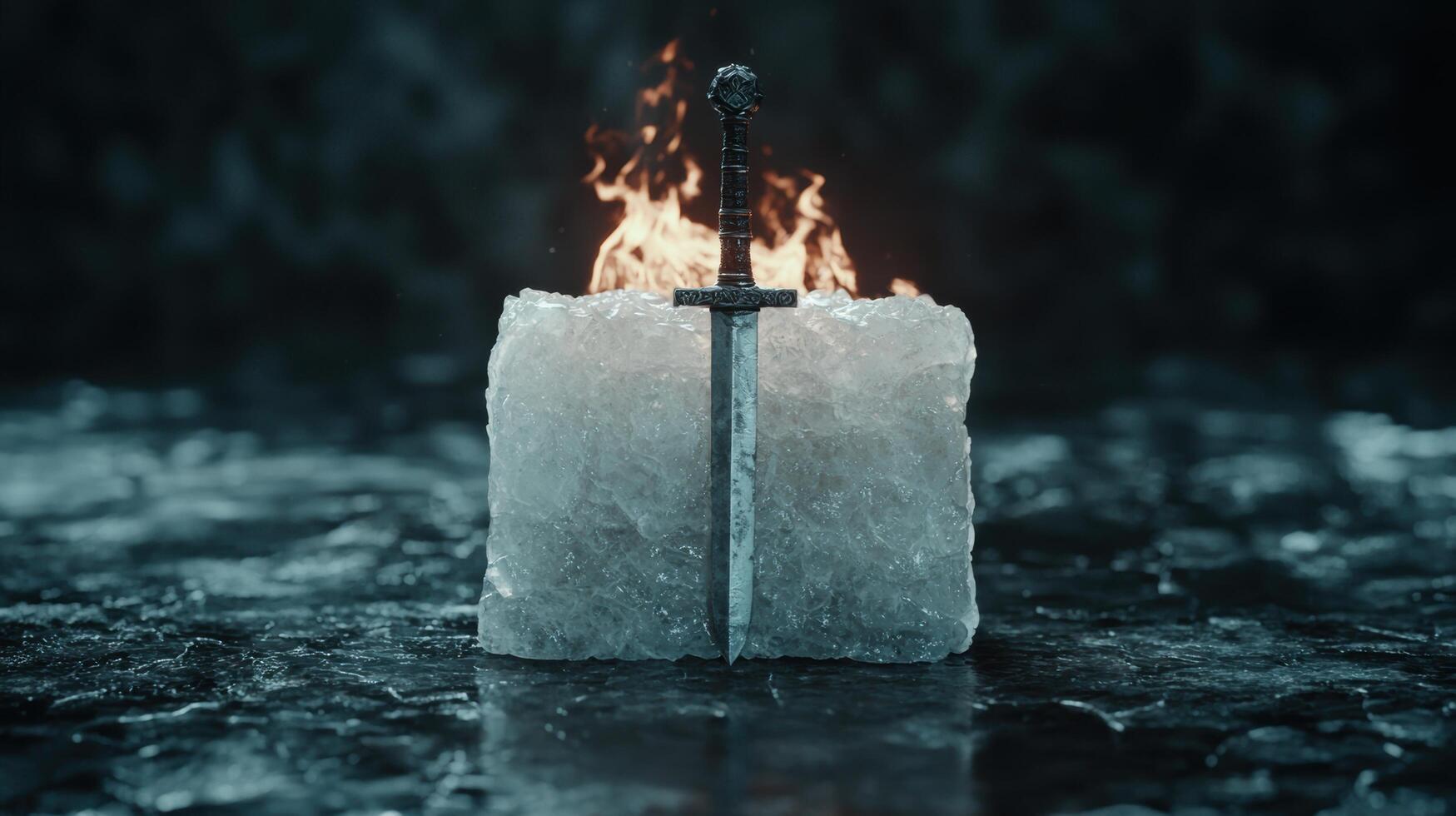 A sword is sitting on top of a candle photo