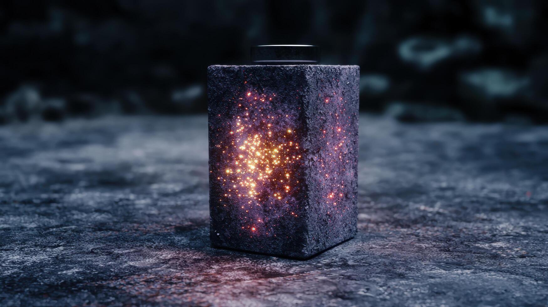 Glowing cube in the dark photo
