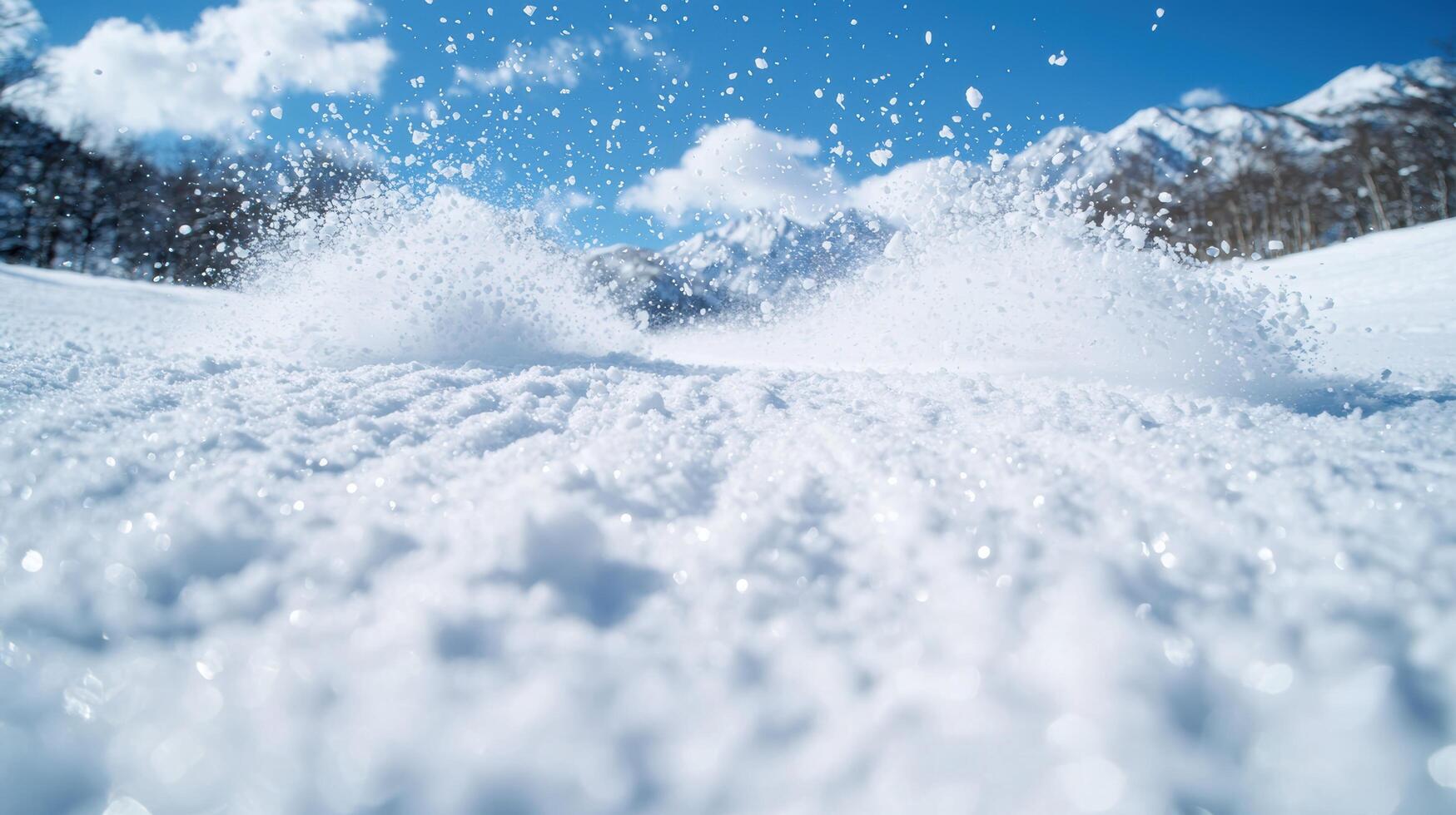 A snowboarder is making snowflakes in the air photo