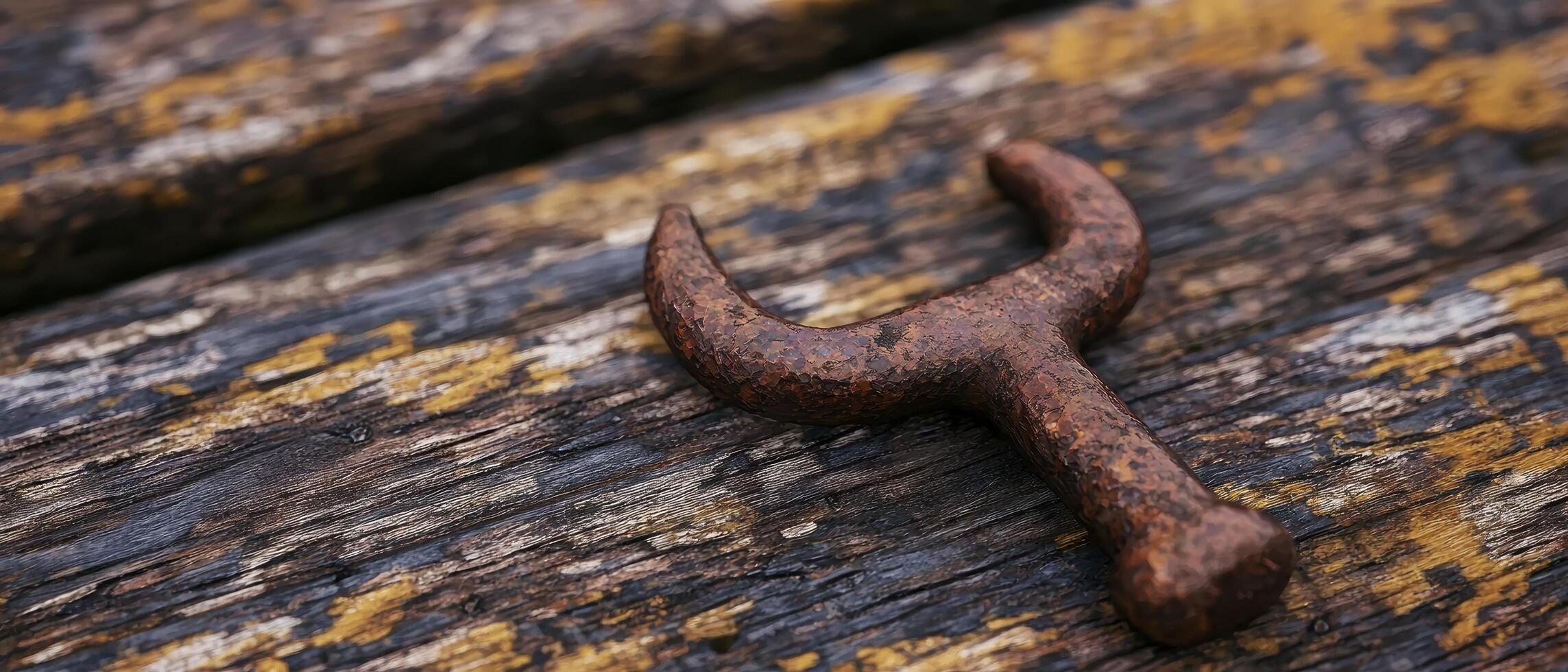A rusty wrench on a wooden surface photo
