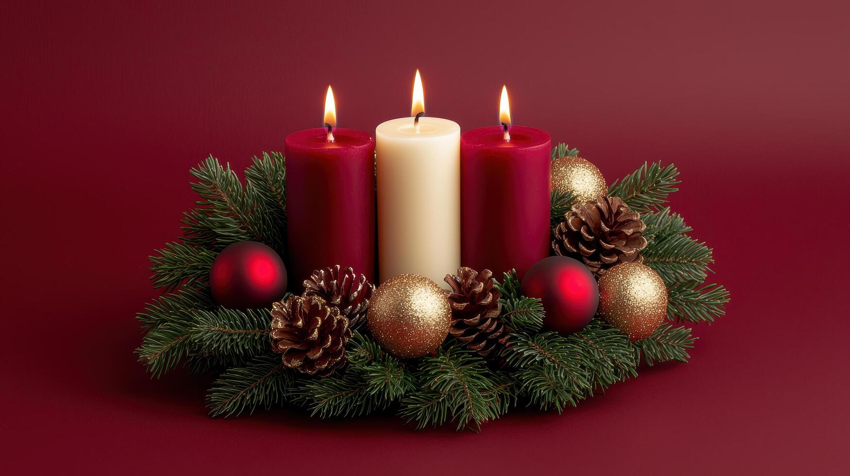Three candles are on a red background photo