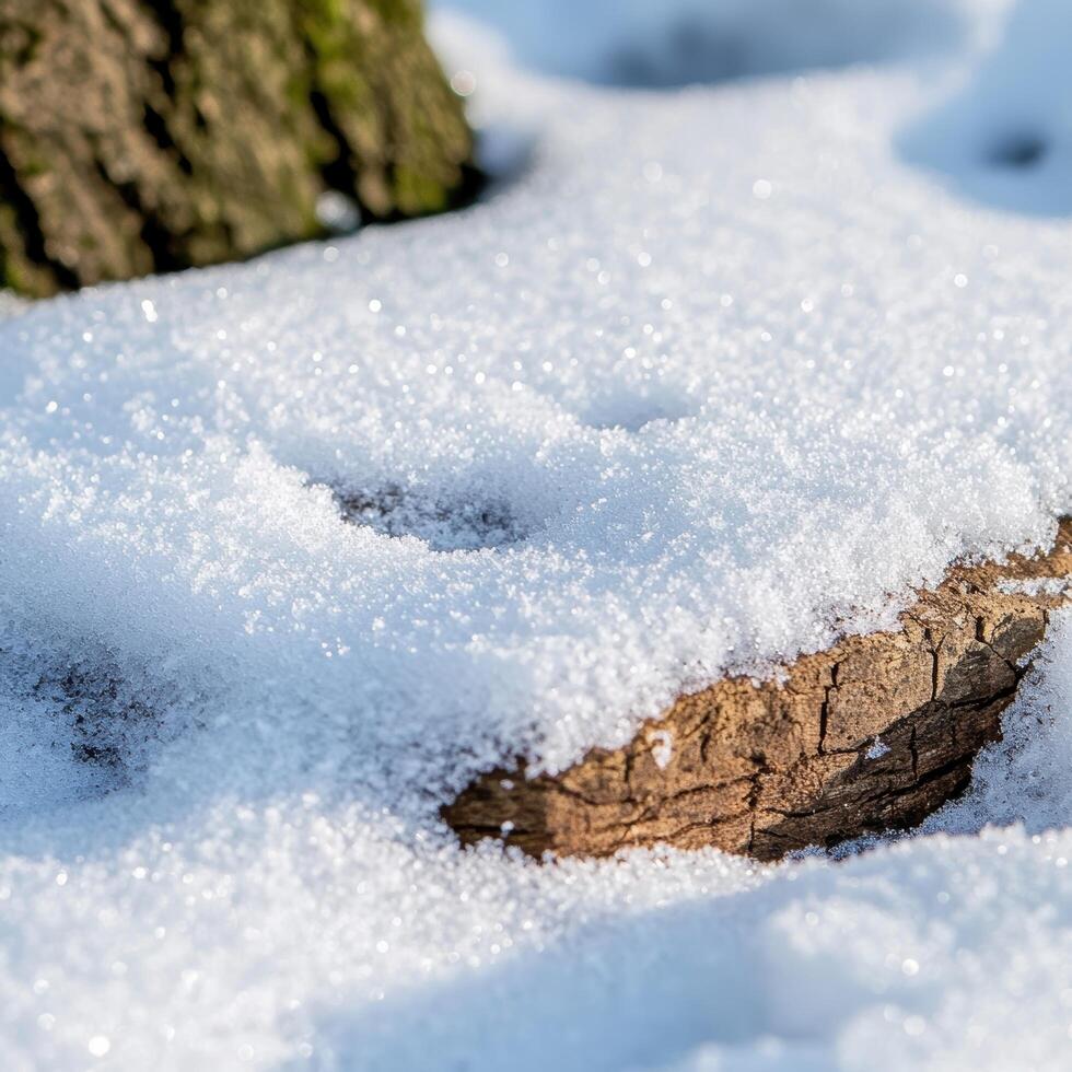 A close up of a piece of wood covered in snow photo