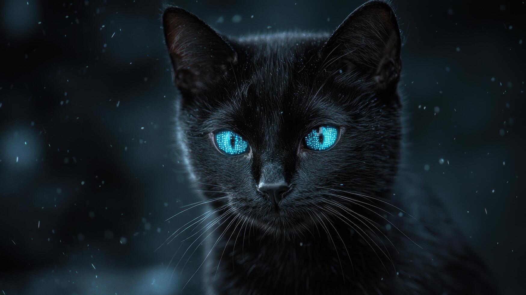 Black cat with blue eyes in the rain photo