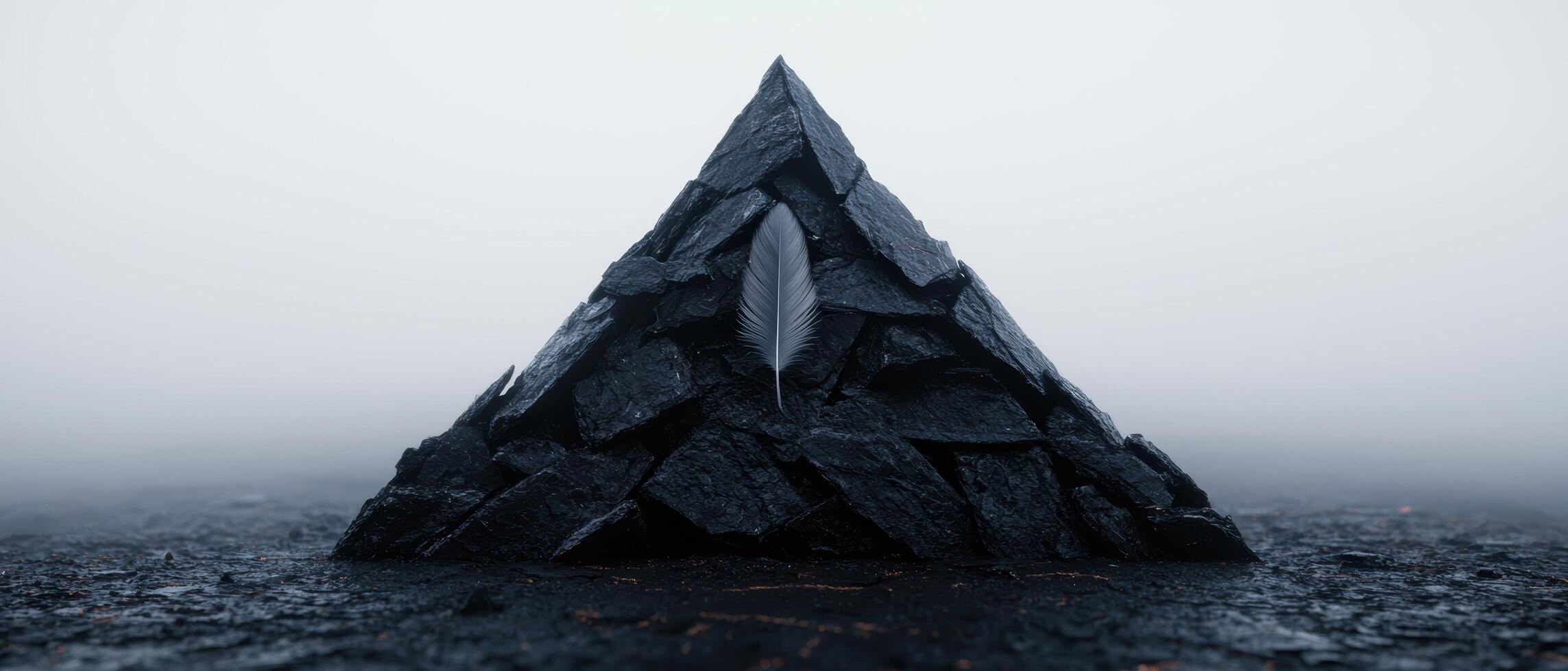 Mysterious black pyramid in the mist photo