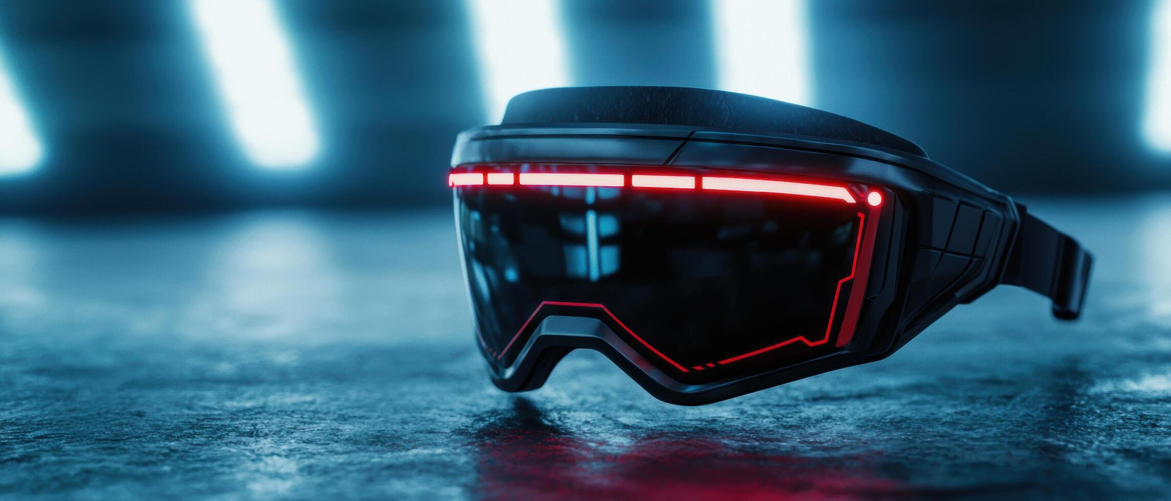 Futuristic protective goggles with glowing red lights photo